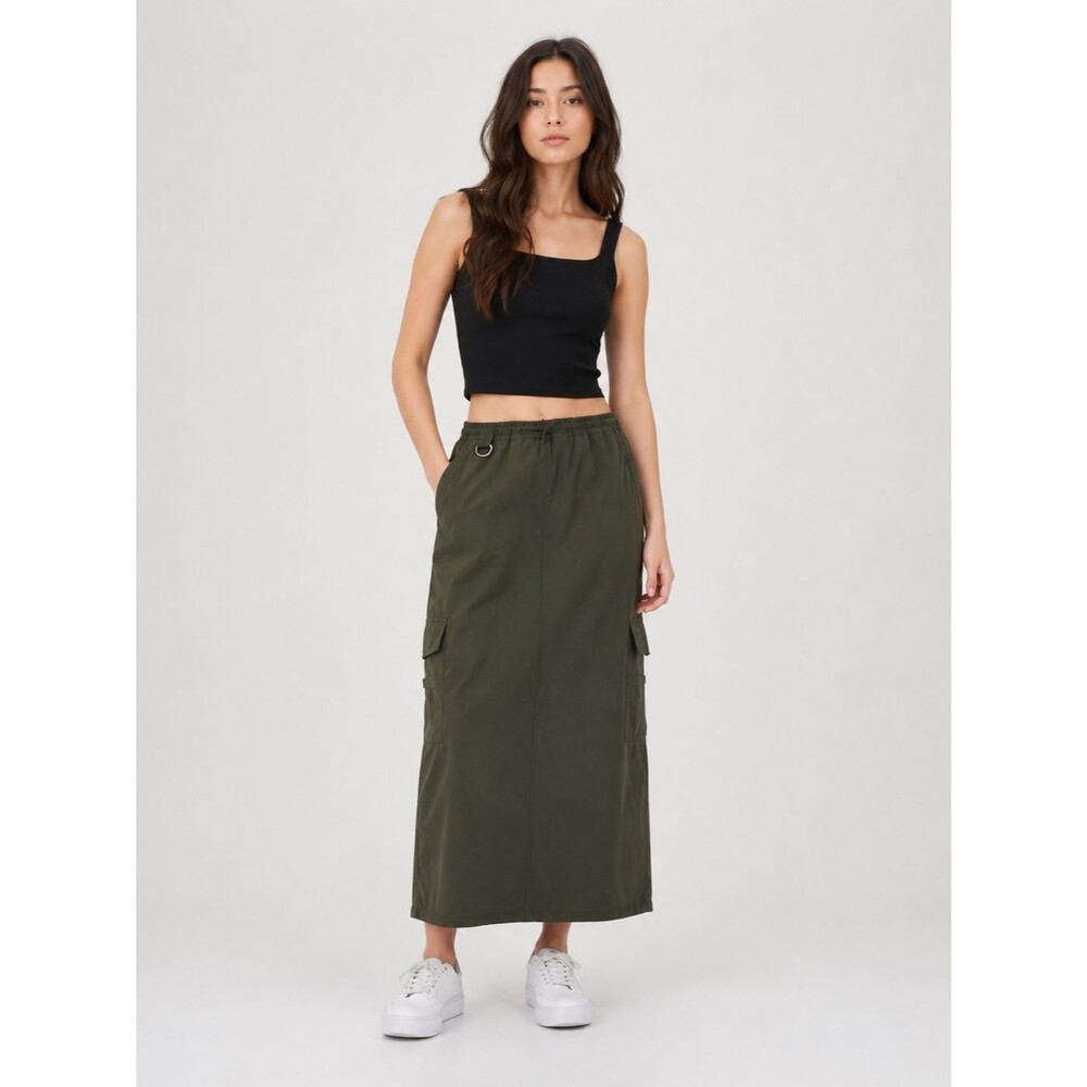 Pull&Bear cargo maxi skirt Olive Green Size S NWT